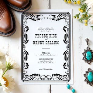 Vintage Western Cowboy Rustic Country Wedding Invitation