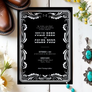 Vintage Western Cowboy Rustic Country Wedding Invitation