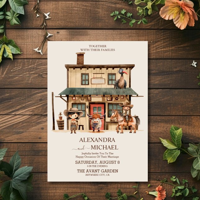 Vintage Western Cowboy Rustic Country Wedding Invitation (Creator Uploaded)