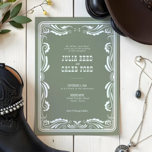 Vintage Western Cowboy Rustic Country Wedding Invitation