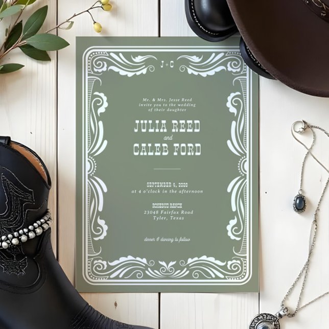 Vintage Western Cowboy Rustic Country Wedding Invitation (Creator Uploaded)