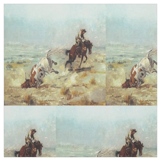 Vintage Western Cowboy Steer Roping Fabric (Swatch)