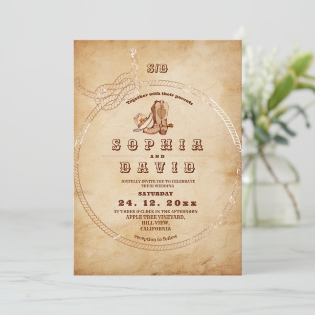 Vintage Western Cowboy Wedding Invitation (Standing Front)