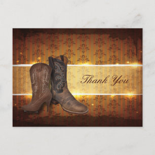 vintage western cowboy wedding thank you postcard
