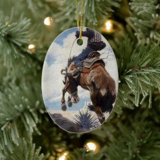 Vintage Western Cowboys, Bucking by NC Wyeth Ceramic Tree Decoration