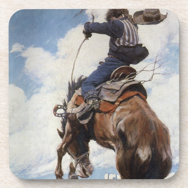 Vintage Western Cowboys, Bucking by NC Wyeth Coaster (Front)