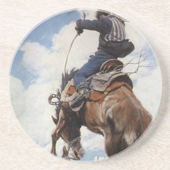 Vintage Western Cowboys, Bucking by NC Wyeth Coaster (Front)