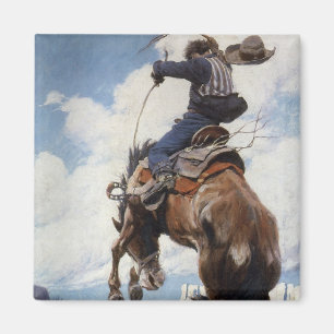 Vintage Western Cowboys, Bucking by NC Wyeth Magnet
