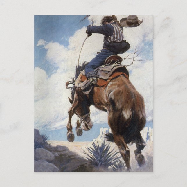 Vintage Western Cowboys, Bucking by NC Wyeth Postcard (Front)