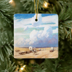 Vintage Western Cowboys, Covered Wagons by Wyeth Ceramic Tree Decoration
