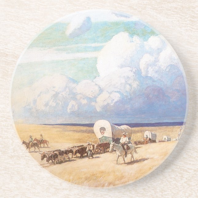 Vintage Western Cowboys, Covered Wagons by Wyeth Coaster (Front)
