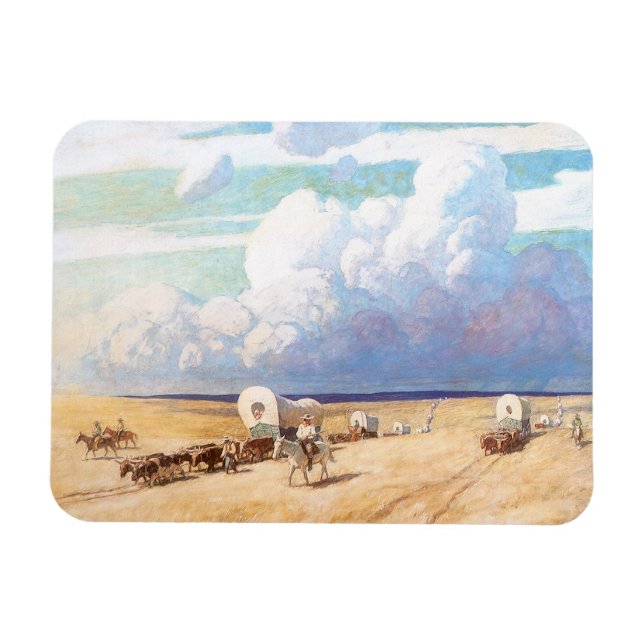 Vintage Western Cowboys, Covered Wagons by Wyeth Magnet (Horizontal)