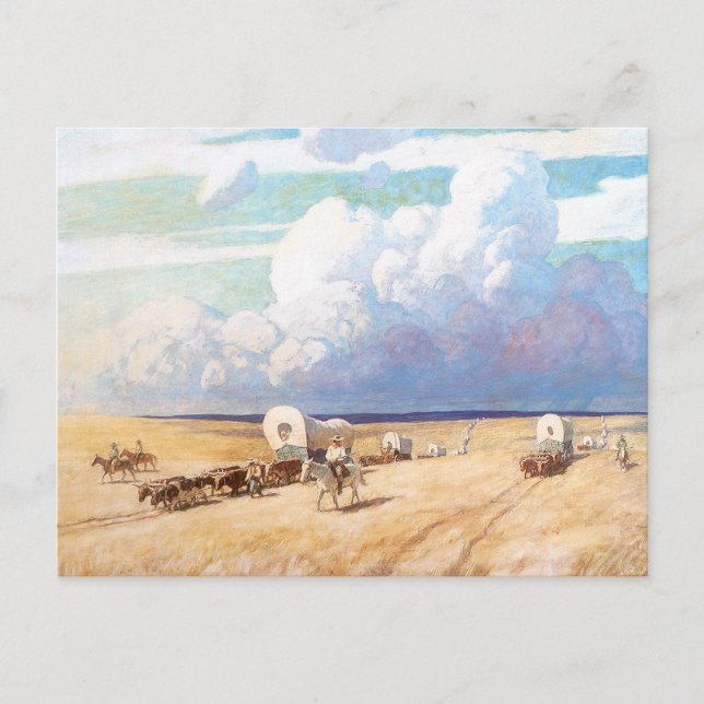 Vintage Western Cowboys, Covered Wagons by Wyeth Postcard (Front)