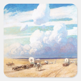 Vintage Western Cowboys, Covered Wagons by Wyeth Square Sticker
