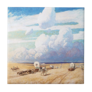 Vintage Western Cowboys, Covered Wagons by Wyeth Tile