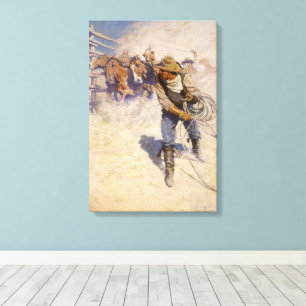 Vintage Western Cowboys, In the Corral by NC Wyeth Canvas Print