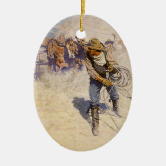 Vintage Western Cowboys, In the Corral by NC Wyeth Ceramic Tree Decoration