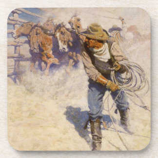 Vintage Western Cowboys, In the Corral by NC Wyeth Coaster