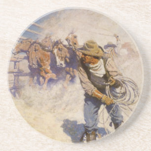 Vintage Western Cowboys, In the Corral by NC Wyeth Coaster