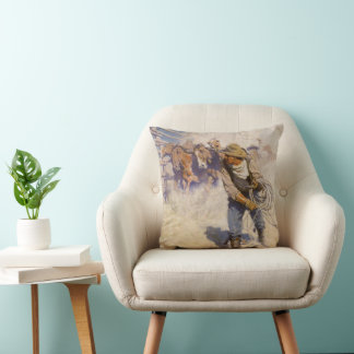 Vintage Western Cowboys, In the Corral by NC Wyeth Cushion