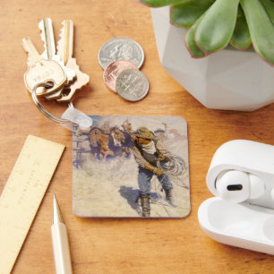 Vintage Western Cowboys, In the Corral by NC Wyeth Key Ring