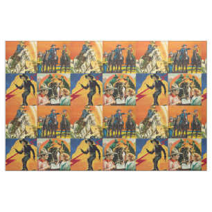 Vintage Western Cowboys Movie Poster Blocks 9" Fabric