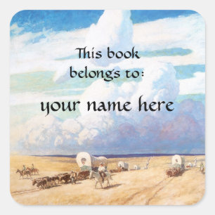 Vintage Western Cowboys, NC Wyeth Bookplate Square Sticker