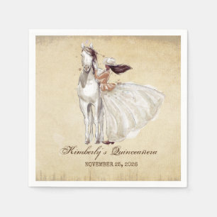 Vintage Western Cowgirl and Horse Quinceanera Napkin