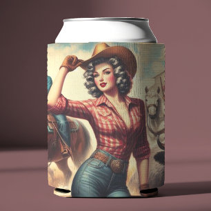 Vintage Western Cowgirl Can Cooler