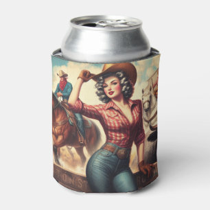 Vintage Western Cowgirl Can Cooler