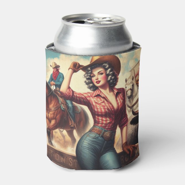 Vintage Western Cowgirl Can Cooler (Can Front)
