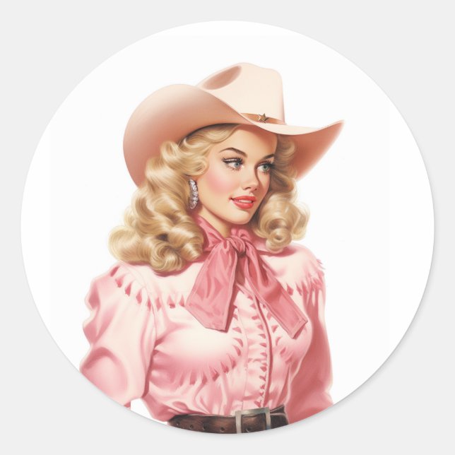 Vintage Western Cowgirl  Classic Round Sticker (Front)