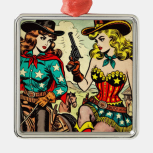 Vintage Western Cowgirl Comics Metal Tree Decoration