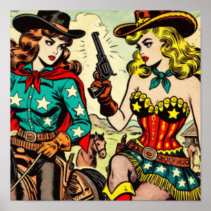 Vintage Western Cowgirl Comics Poster