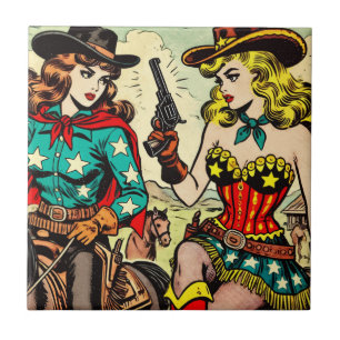 Vintage Western Cowgirl Comics Tile