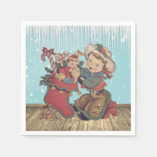 Vintage Western Cowgirl Kid and Christmas Stocking Napkin