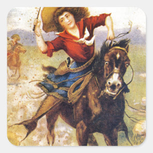 Vintage Western Cowgirl On Horse Square Sticker
