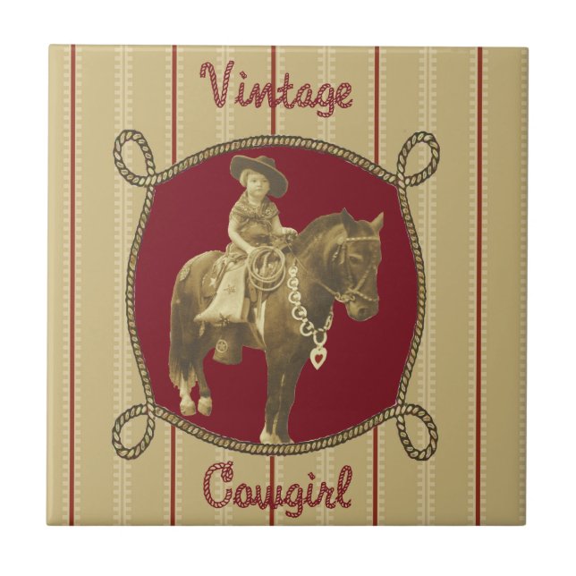 Vintage Western Cowgirl On Horse Tile (Front)