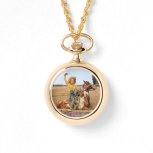 Vintage Western Cowgirl On Horse Waving   Watch