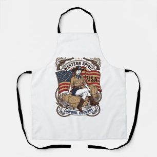 Vintage Western Cowgirl Patriotic Shirt Design_1 Apron