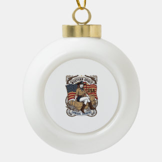 Vintage Western Cowgirl Patriotic Shirt Design_1 Ceramic Ball Christmas Ornament