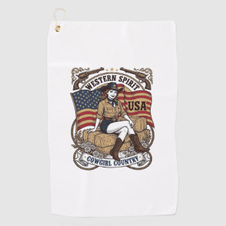 Vintage Western Cowgirl Patriotic Shirt Design_1 Golf Towel