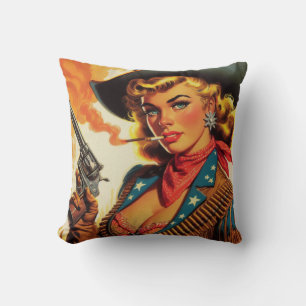 Vintage Western Cowgirl Pin Up Cushion