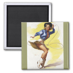 Vintage Western Cowgirl Pin UP Girl Magnet