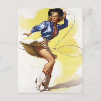 Vintage Western Cowgirl Pin UP Girl Postcard
