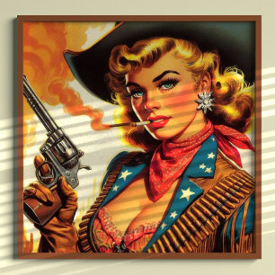 Vintage Western Cowgirl Pin Up Poster