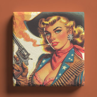 Vintage Western Cowgirl Pin Up Stone Coaster