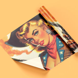 Vintage Western Cowgirl Pin Up Wrapping Paper