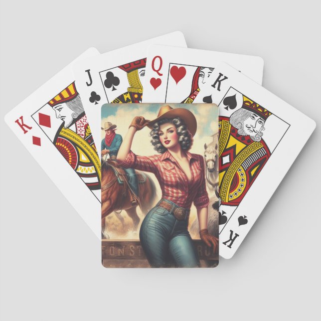 Vintage Western Cowgirl Playing Cards (Back)