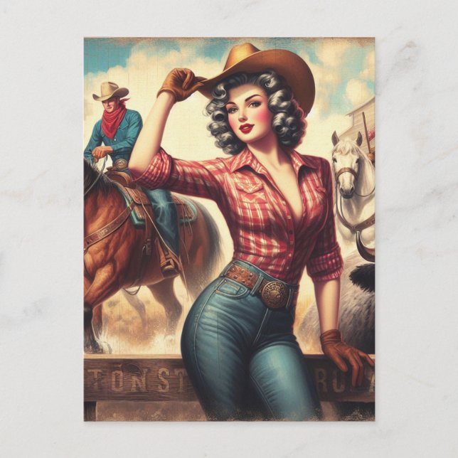 Vintage Western Cowgirl Postcard (Front)